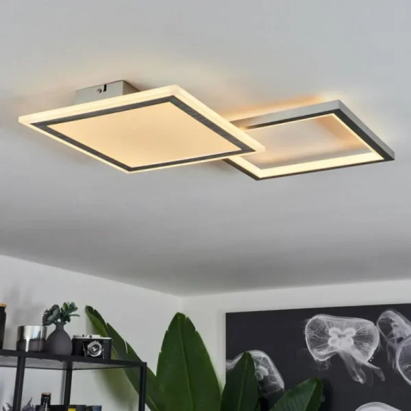 hofstein Plafonnier Longos LED Aluminium, 1 lumière, Télécommandes* Lampes Modernes