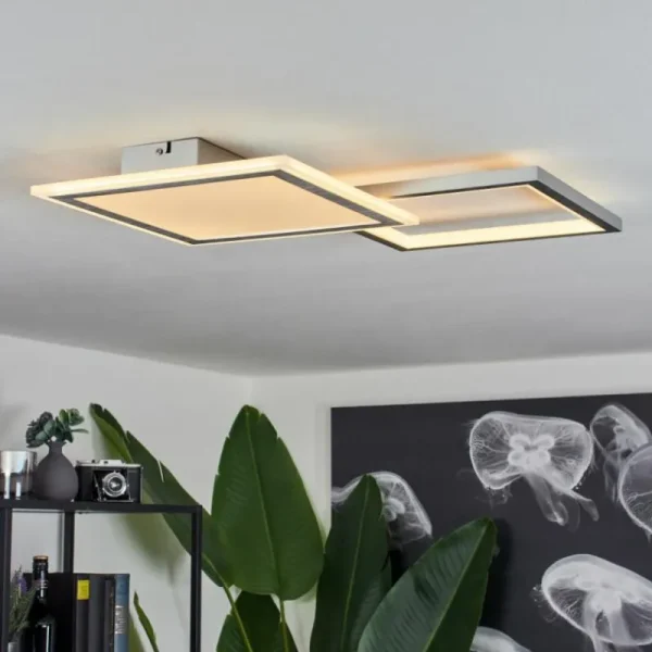 hofstein Plafonnier Longos LED Aluminium, 1 lumière, Télécommandes* Lampes Modernes