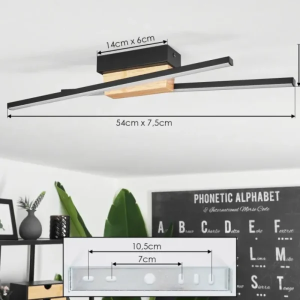 hofstein Plafonnier Meiral LED Bois clair, Noir, 2 lumières* Lampes Modernes