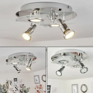 hofstein Plafonnier Morges LED Chrome, Blanc, 4 lumières* Lampes En Verre