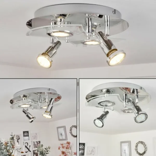 hofstein Plafonnier Morges LED Chrome, Blanc, 4 lumières* Lampes En Verre