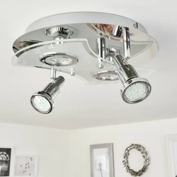 hofstein Plafonnier Morges LED Chrome, Blanc, 4 lumières* Lampes En Verre