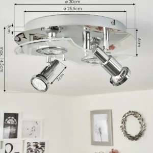 hofstein Plafonnier Morges LED Chrome, Blanc, 4 lumières* Lampes En Verre