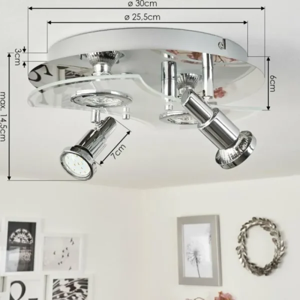 hofstein Plafonnier Morges LED Chrome, Blanc, 4 lumières* Lampes En Verre