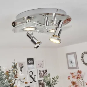 hofstein Plafonnier Morges LED Chrome, Blanc, 4 lumières* Lampes En Verre