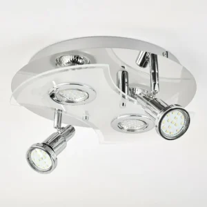 hofstein Plafonnier Morges LED Chrome, Blanc, 4 lumières* Lampes En Verre