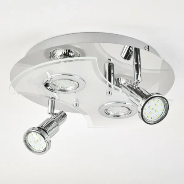 hofstein Plafonnier Morges LED Chrome, Blanc, 4 lumières* Lampes En Verre