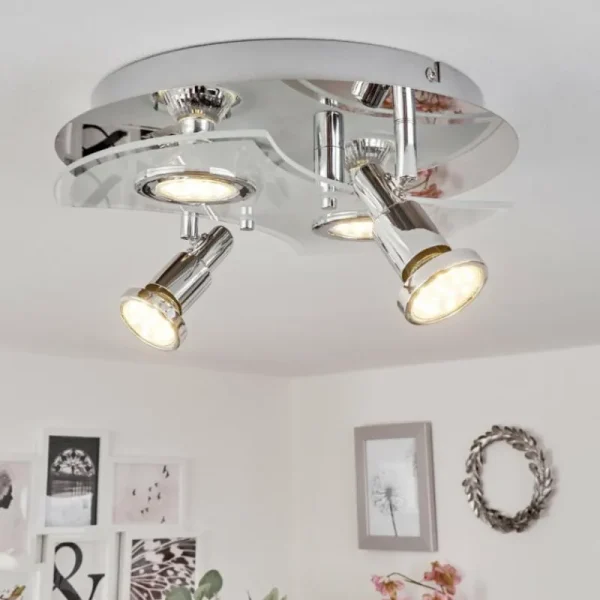 hofstein Plafonnier Morges LED Chrome, Blanc, 4 lumières* Lampes En Verre