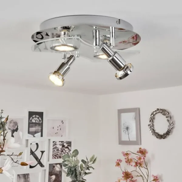 hofstein Plafonnier Morges LED Chrome, Blanc, 4 lumières* Lampes En Verre