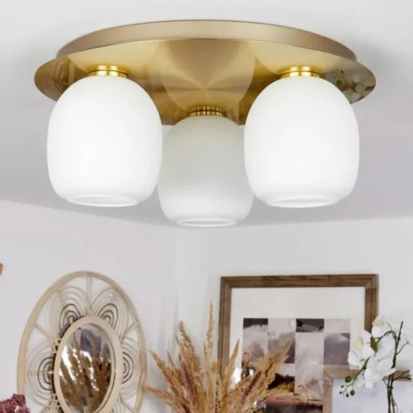 hofstein Plafonnier Pintacura Laiton, 3 lumières* Lampes En Verre