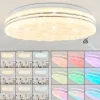 hofstein Plafonnier Savardeix LED Chrome, Blanc, 1 lumière, Télécommandes, Changeur de couleurs* Lampes Modernes