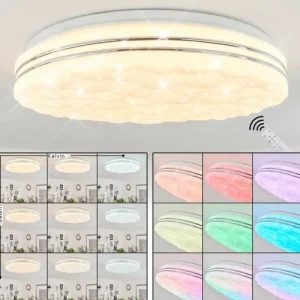 hofstein Plafonnier Savardeix LED Chrome, Blanc, 1 lumière, Télécommandes, Changeur de couleurs* Lampes Modernes
