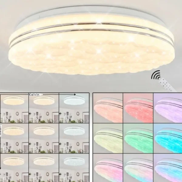 hofstein Plafonnier Savardeix LED Chrome, Blanc, 1 lumière, Télécommandes, Changeur de couleurs* Lampes Modernes