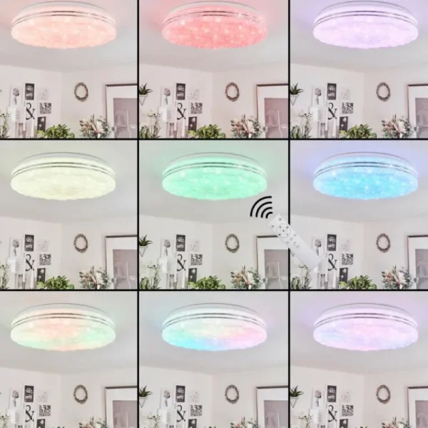 hofstein Plafonnier Savardeix LED Chrome, Blanc, 1 lumière, Télécommandes, Changeur de couleurs* Lampes Modernes