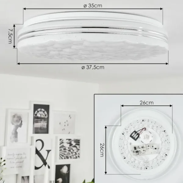 hofstein Plafonnier Savardeix LED Chrome, Blanc, 1 lumière, Télécommandes, Changeur de couleurs* Lampes Modernes