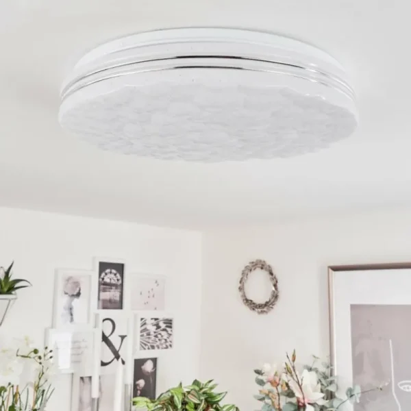 hofstein Plafonnier Savardeix LED Chrome, Blanc, 1 lumière, Télécommandes, Changeur de couleurs* Lampes Modernes