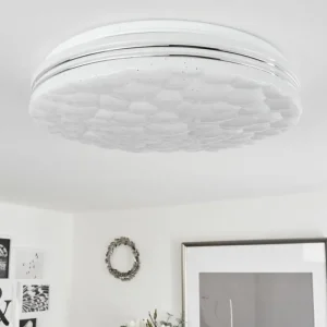 hofstein Plafonnier Savardeix LED Chrome, Blanc, 1 lumière, Télécommandes, Changeur de couleurs* Lampes Modernes