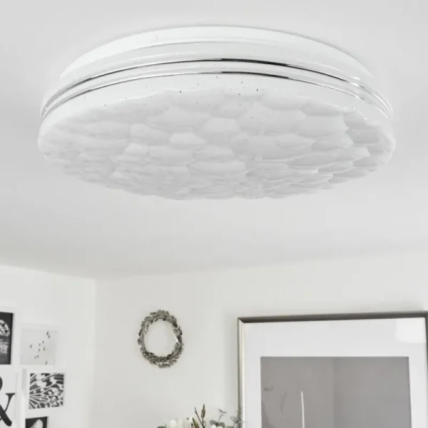 hofstein Plafonnier Savardeix LED Chrome, Blanc, 1 lumière, Télécommandes, Changeur de couleurs* Lampes Modernes