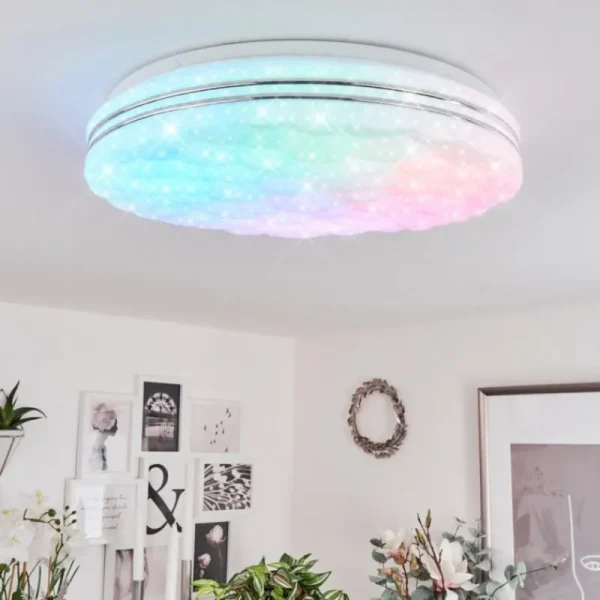 hofstein Plafonnier Savardeix LED Chrome, Blanc, 1 lumière, Télécommandes, Changeur de couleurs* Lampes Modernes
