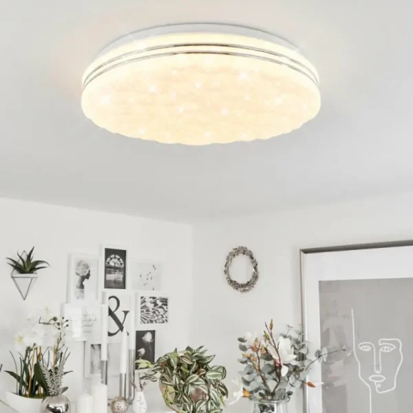 hofstein Plafonnier Savardeix LED Chrome, Blanc, 1 lumière, Télécommandes, Changeur de couleurs* Lampes Modernes