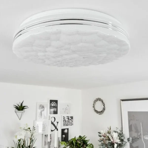 hofstein Plafonnier Savardeix LED Chrome, Blanc, 1 lumière, Télécommandes, Changeur de couleurs* Lampes Modernes