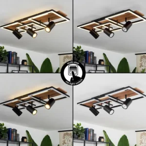 hofstein Plafonnier Sequeira LED Bois clair, Couleur bois, Noir, 4 lumières* Lampes Modernes