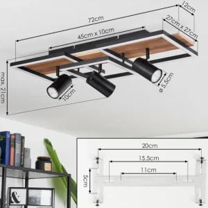 hofstein Plafonnier Sequeira LED Bois clair, Couleur bois, Noir, 4 lumières* Lampes Modernes