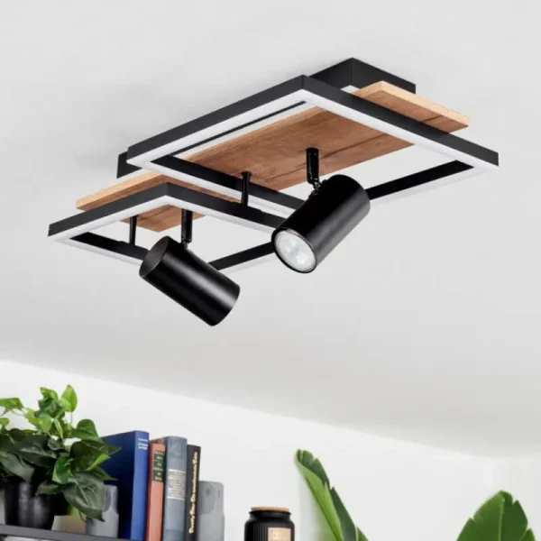 hofstein Plafonnier Sequeira LED Bois clair, Couleur bois, Noir, 3 lumières* Lampes Modernes