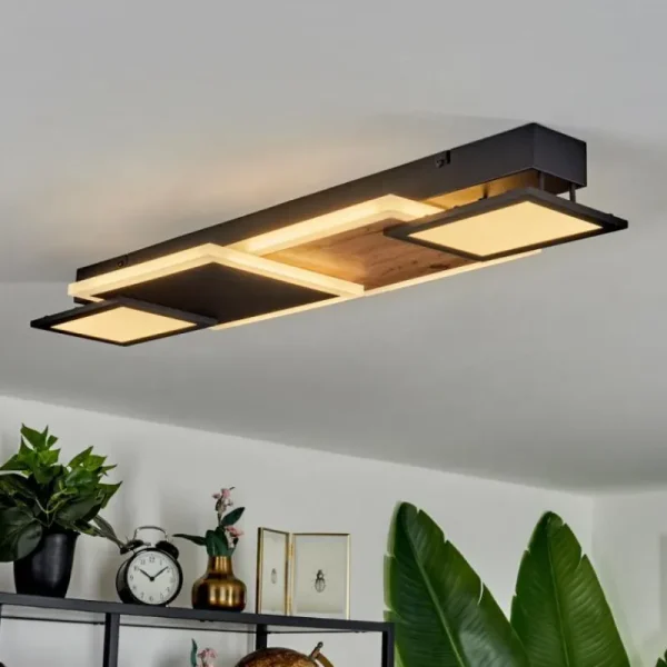 hofstein Plafonnier Sourbarie LED Brun, Couleur bois, Noir, 1 lumière* Lampes Modernes