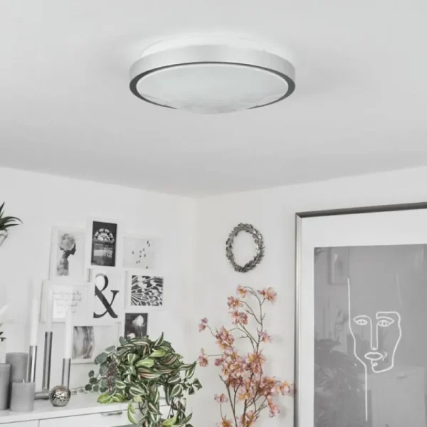 hofstein Plafonnier Subles LED Argenté, Blanc, 1 lumière, Détecteur de mouvement* Lampes Modernes