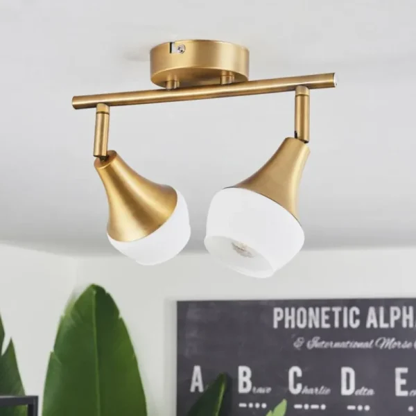 hofstein Plafonnier Venizy Vieux laiton, 2 lumières* Lampes En Verre