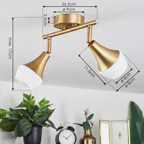 hofstein Plafonnier Venizy Vieux laiton, 2 lumières* Lampes En Verre