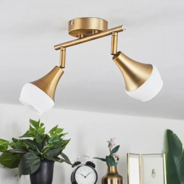 hofstein Plafonnier Venizy Vieux laiton, 2 lumières* Lampes En Verre