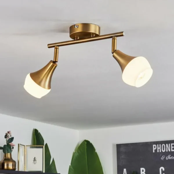 hofstein Plafonnier Venizy Vieux laiton, 2 lumières* Lampes En Verre