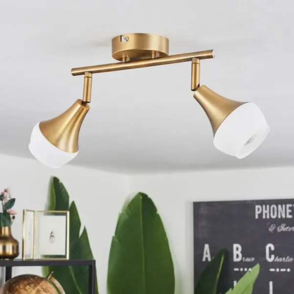 hofstein Plafonnier Venizy Vieux laiton, 2 lumières* Lampes En Verre