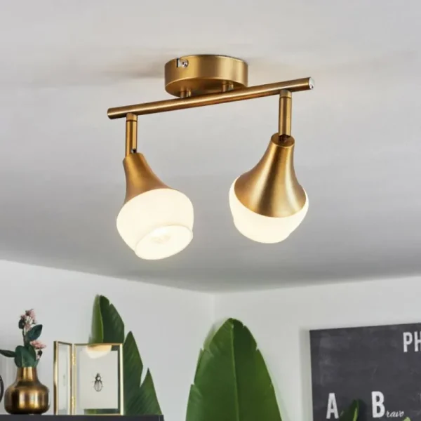 hofstein Plafonnier Venizy Vieux laiton, 2 lumières* Lampes En Verre