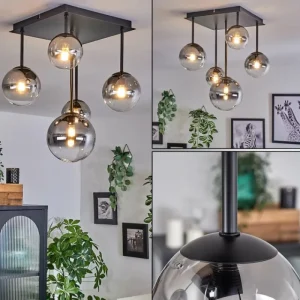 hofstein Plafonnier - Verre 10 cm, 12 cm, 15 cm Chehalis Clair, Fumé, 5 lumières* Lampes Modernes