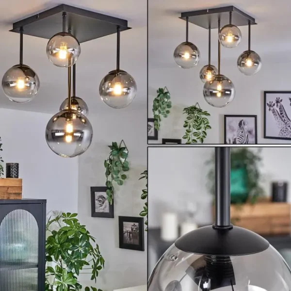 hofstein Plafonnier - Verre 10 cm, 12 cm, 15 cm Chehalis Clair, Fumé, 5 lumières* Lampes Modernes