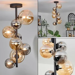 hofstein Plafonnier - Verre 10 cm, 12 cm, 15 cm Chehalis Ambre, Fumé, 8 lumières* Lampes Modernes
