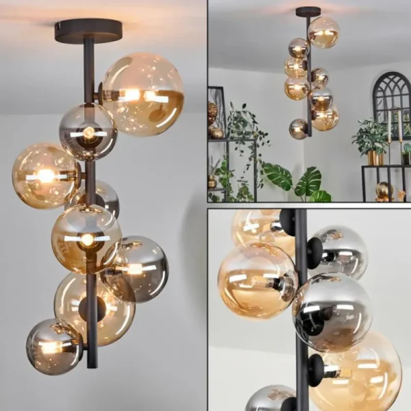 hofstein Plafonnier - Verre 10 cm, 12 cm, 15 cm Chehalis Ambre, Fumé, 8 lumières* Lampes Modernes