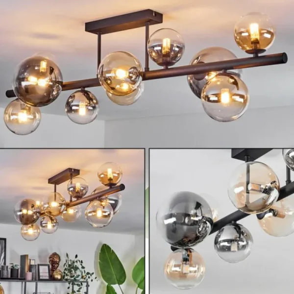 hofstein Plafonnier - Verre 10 cm, 12 cm, 15 cm Chehalis Ambre, Clair, Fumé, 10 lumières* Lampes Modernes