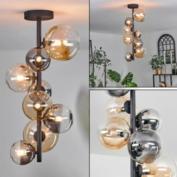 hofstein Plafonnier - Verre 10 cm, 12 cm, 15 cm Chehalis Ambre, Clair, Fumé, 8 lumières* Lampes Modernes