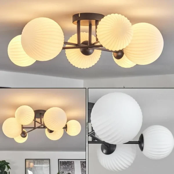 hofstein Plafonnier - Verre 12 cm, 15 cm Chehalis Noir, 6 lumières* Lampes Modernes