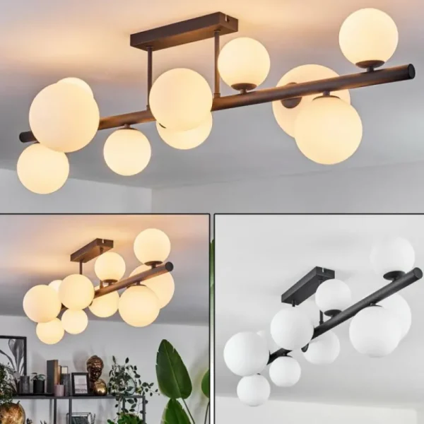 hofstein Plafonnier - Verre 10 cm, 12 cm, 15 cm Chehalis Blanc, 10 lumières* Lampes En Verre