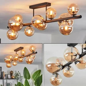 hofstein Plafonnier - Verre 10 cm, 12 cm, 15 cm Chehalis Ambre, 10 lumières* Lampes En Verre