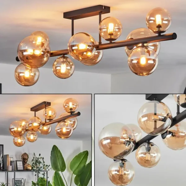 hofstein Plafonnier - Verre 10 cm, 12 cm, 15 cm Chehalis Ambre, 10 lumières* Lampes En Verre