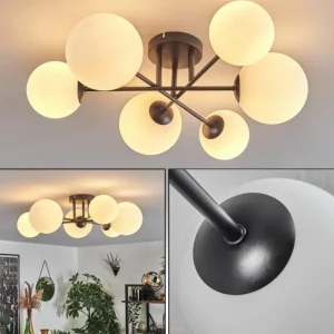 hofstein Plafonnier - Verre 12 cm, 15 cm Chehalis Blanc, 6 lumières* Lampes En Verre