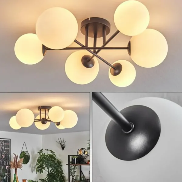 hofstein Plafonnier - Verre 12 cm, 15 cm Chehalis Blanc, 6 lumières* Lampes En Verre