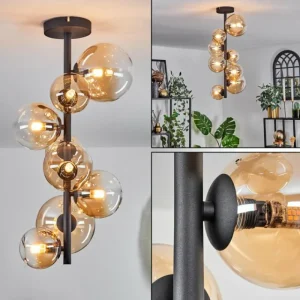 hofstein Plafonnier - Verre 10 cm, 12 cm, 15 cm Chehalis Ambre, Clair, 8 lumières* Lampes En Verre