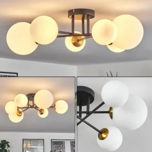 hofstein Plafonnier - Verre 10 cm, 12 cm, 15 cm Chehalis Or, Noir, 6 lumières* Lampes En Verre